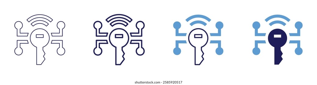 Key icon in 4 different styles. Thin Line, Line, Bold Line, Duotone. Duotone style. Editable stroke.