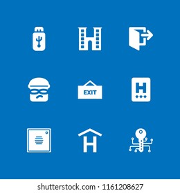 key icon. 9 key set with usb, burglar, smart key and intercom vector icons for web and mobile app