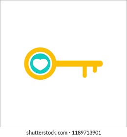 Key icon, Access, lock, locked, security icon with heart sign. Key icon and favorite, like, love, care symbol. Vector