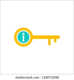 Key icon, Access, lock, locked, security icon with information sign. Key icon and about, faq, help, hint symbol. Vector