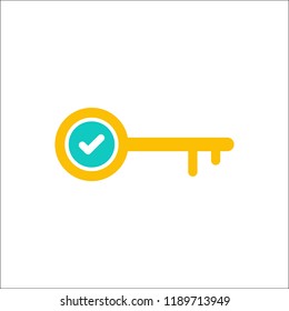 Key icon, Access, lock, locked, security icon with check sign. Key icon and approved, confirm, done, tick, completed symbol. Vector