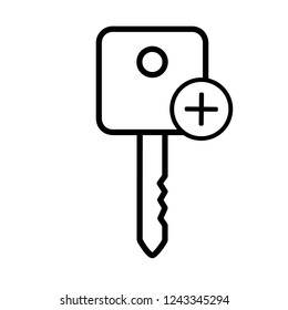 Key icon, Access, lock, locked, security icon with add sign. Key icon and new, plus, positive symbol. Vector