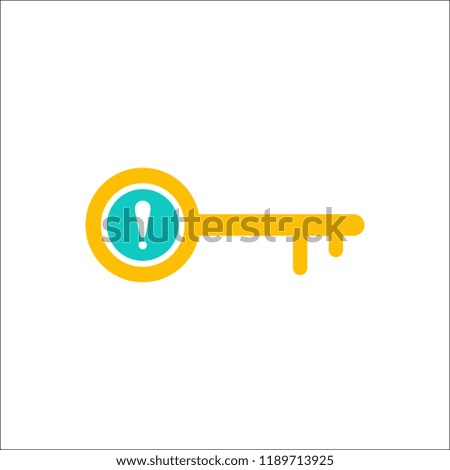 Key icon, Access, lock, locked, security icon with exclamation mark. Key icon and alert, error, alarm, danger symbol. Vector