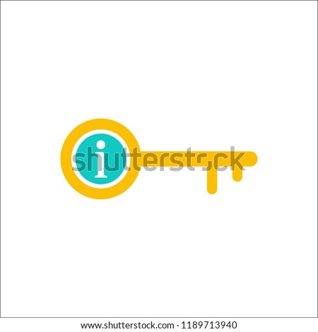 Key icon, Access, lock, locked, security icon with information sign. Key icon and about, faq, help, hint symbol. Vector