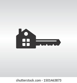Key icon with a base in the shape of a house isolated on white background vector illustration. Symbol, concept of mortgage, rental housing, apartment, home. Can be used for logo, advertising, icons, c