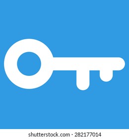 Key icon from Basic Plain Icon Set. Style: flat vector image, white color, rounded angles, blue background.