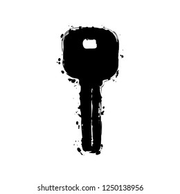 key icon. Black ink with splashes on white background