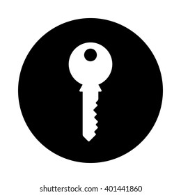Key icon. Black round icon isolated on white background. Key silhouette. Simple circle icon. Web site page and mobile app design element.