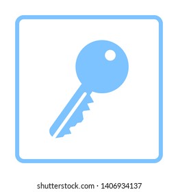 Key Icon. Blue Frame Design. Vector Illustration.