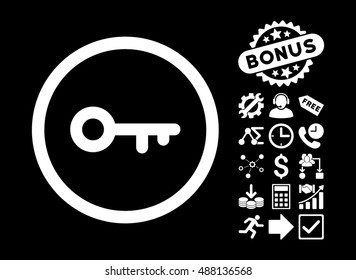 Key icon with bonus design elements. Vector illustration style is flat iconic symbols, white color, black background.