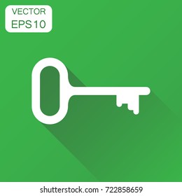 Key icon. Business concept key pictogram. Vector illustration on green background with long shadow.