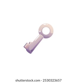 Key icon. Cartoon retro silver key. Locking, unlocking tool. Vector flat illustration isolated on white background. Password and login game props. Secret or secure symbol