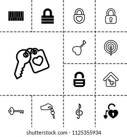 Key icon. collection of 13 key filled and outline icons such as lock, heart lock, treble clef. editable key icons for web and mobile.
