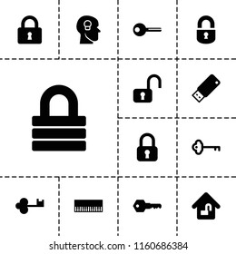 Key icon. collection of 13 key filled icons such as lock, piano, usb drive, home lock. editable key icons for web and mobile.
