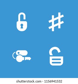 Key icon. collection of 4 key filled icons such as opened lock, lock. editable key icons for web and mobile.
