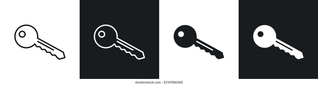 Key icon collection in black and white filled and stroke line style.