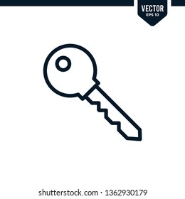 Key icon collection in outlined or line art style, editable stroke vector