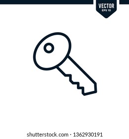 Key icon collection in outlined or line art style, editable stroke vector