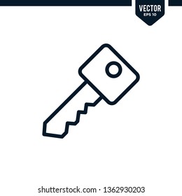 Key icon collection in outlined or line art style, editable stroke vector