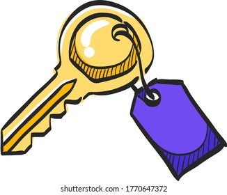 Key icon in color drawing. Safety protection house home property