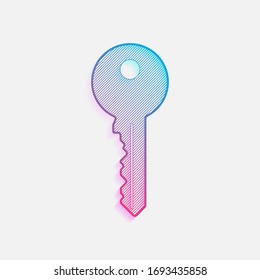 icono de la tecla. Logo coloreado con líneas diagonales y degradado azul-rojo. Gráfico neón, efecto ligero
