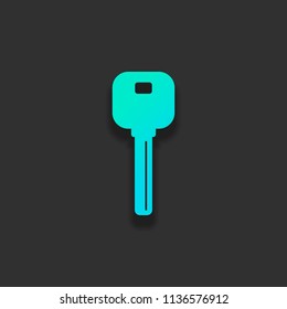 key icon. Colorful logo concept with soft shadow on dark background. Icon color of azure ocean