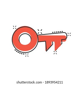 Key icon in comic style. Password cartoon vector illustration on white isolated background. Access splash effect business concept.