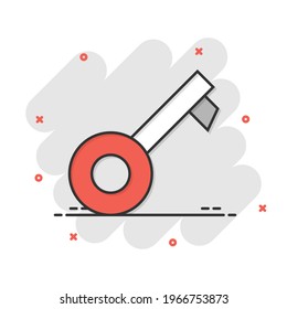 Key icon in comic style. Password cartoon vector illustration on white isolated background. Access splash effect business concept.