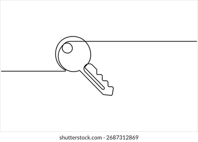 Key icon in continuous one line art drawing style. Line art of key symbol. Key vector illustration abstract white background