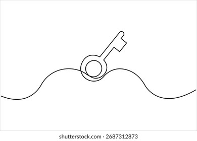 Key icon in continuous one line art drawing style. Line art of key symbol. Key vector illustration abstract white background