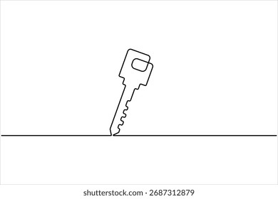 Ícone de chave no estilo de desenho artístico de uma linha contínua. Parte da linha do símbolo da chave. Vetor chave ilustração abstrato branco fundo