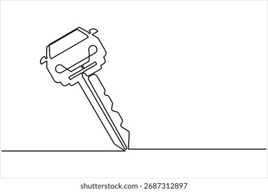 Ícone de chave no estilo de desenho artístico de uma linha contínua. Parte da linha do símbolo da chave. Vetor chave ilustração abstrato branco fundo