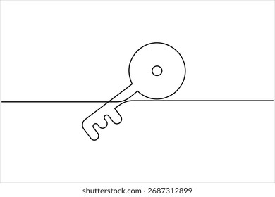 Icono clave en estilo de dibujo de una línea continua. Arte lineal del símbolo clave. Fondo blanco abstracto de la Ilustración vectorial dominante