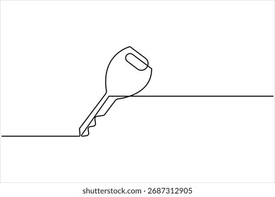 Icono clave en estilo de dibujo de una línea continua. Arte lineal del símbolo clave. Fondo blanco abstracto de la Ilustración vectorial dominante