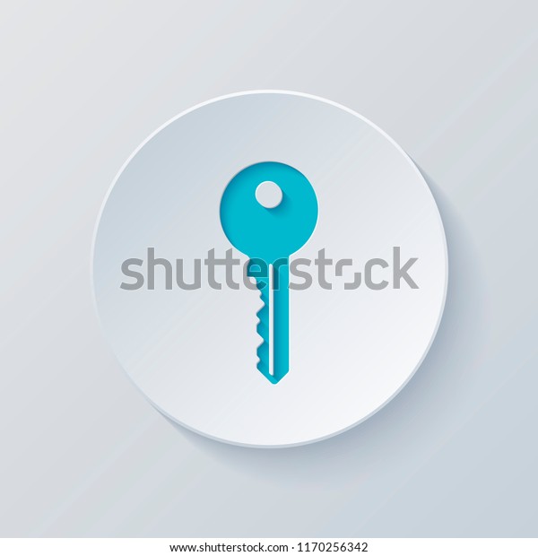 key icon. Cut circle with gray and blue layers.\
Paper style
