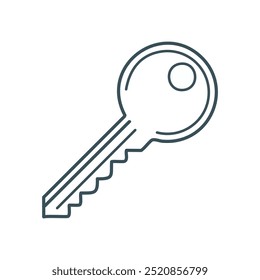 Design do ícone de chave. Simples desenho de linha de uma chave, perfeito para projetos de design gráfico. Use para conceitos de desbloqueio, acesso e segurança.