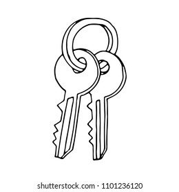Key icon in doodle sketch lines. Safety protection house home property