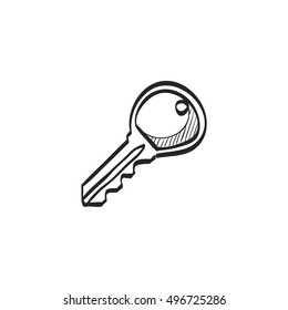 Key Icon In Doodle Sketch Lines. Safety Protection House Home Property