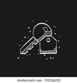 Key icon in doodle sketch lines. Safety protection house home property hotel accommodation travel