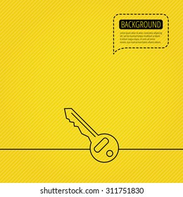 Key icon. Door unlock tool sign. Speech bubble of dotted line. 