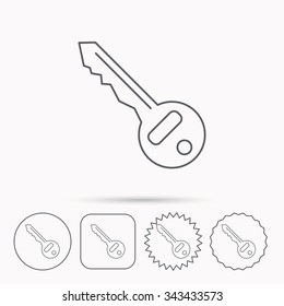 Key icon. Door unlock tool sign. Linear circle, square and star buttons with icons.