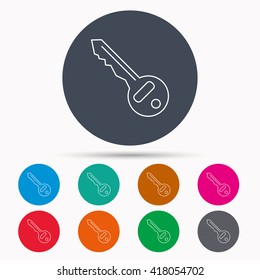 Key icon. Door unlock tool sign. Icons in colour circle buttons. Vector