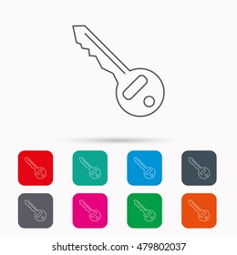Key icon. Door unlock tool sign. Linear icons in squares on white background. Flat web symbols. Vector