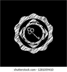 key icon drawn chalk emblem, retro style, chalk or chalkboard texture