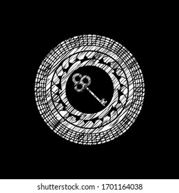 key icon drawn chalk emblem, retro style, chalk or chalkboard texture