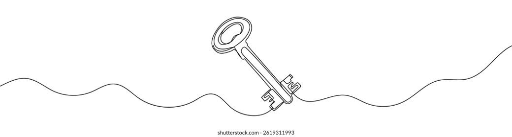 Key icon drawn with one line. Black outline of a key made with a single continuous line. Vector illustration.