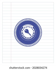 key icon drawn with pen. Blue ink. Vector Illustration. Detailed. 