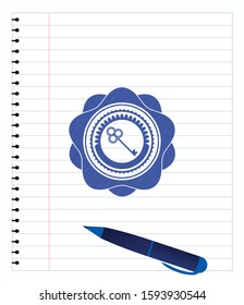 key icon drawn with pen strokes. Blue ink. Vector Illustration. Detailed.