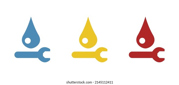 key icon with a drop of oil, repair concept, vector illustration