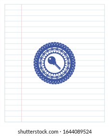key icon emblem draw with pen effect. Blue ink. Vector Illustration. Detailed.